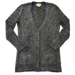 Denim & Supply Ralph Lauren Black Silver Metallic Cable Knit Cardigan Sweater M